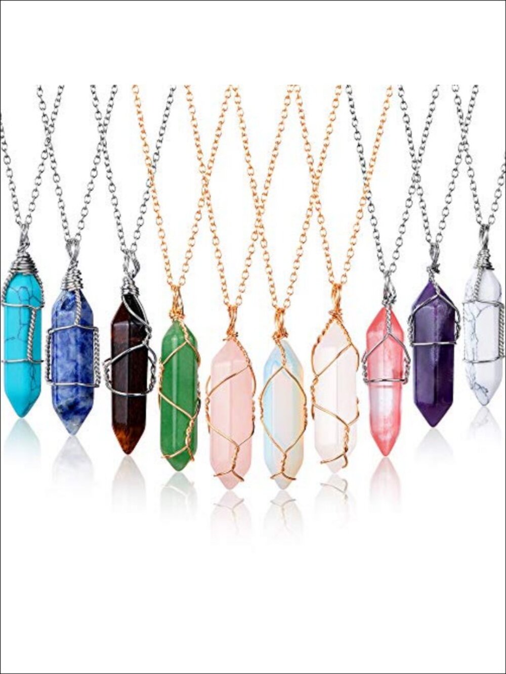 Hexagonal Crystal Stone Pendant Necklaces Alloy 18" Chain Set of 10